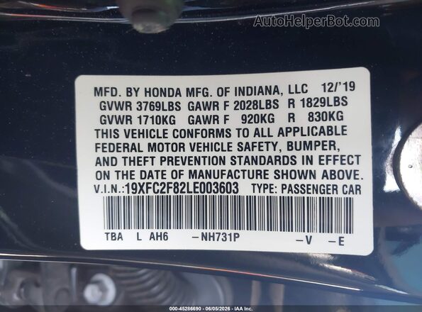 19XFC2F82LE003603 2020 HONDA CIVIC Black 