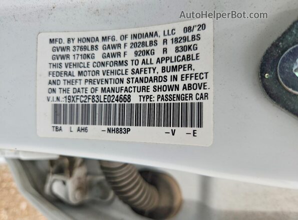 19XFC2F83LE024668 2020 HONDA CIVIC White Engine compartment view