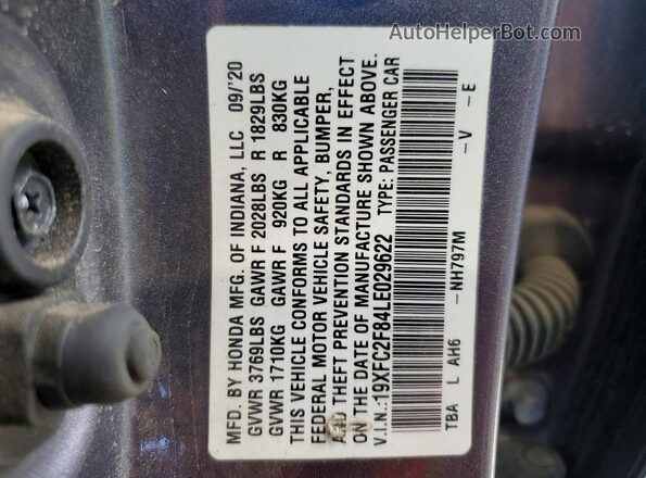 19XFC2F84LE029622 2020 HONDA CIVIC Gray Widok komory silnika