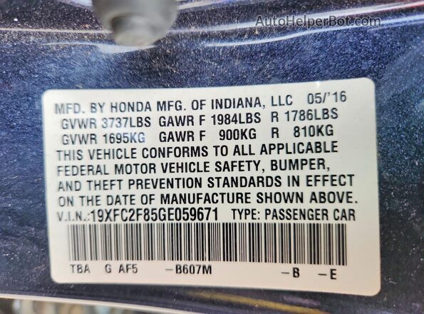 19XFC2F85GE059671 2016 HONDA CIVIC Blue 