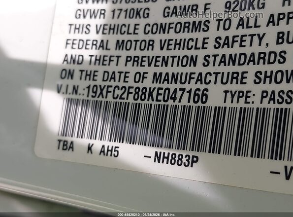19XFC2F88KE047166 2019 HONDA CIVIC White Widok komory silnika