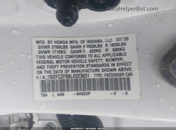 19XFC2F88LE023631 2020 HONDA CIVIC White Շարժիչի բաժամունքի տեսք