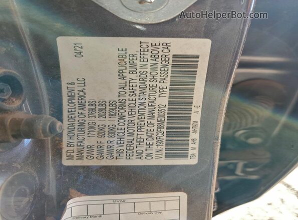 19XFC2F88ME003512 2021 HONDA CIVIC Gray VIN sticker view