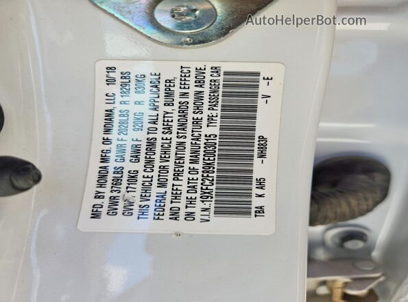 19XFC2F89KE003015 2019 HONDA CIVIC White Вид підкапотного простору