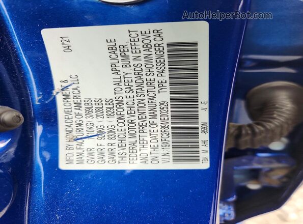 19XFC2F89ME002529 2021 HONDA CIVIC Blue Engine compartment view