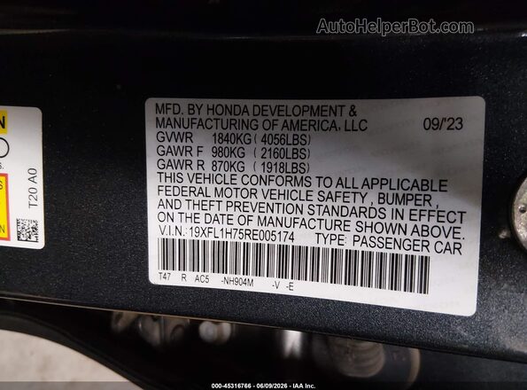 19XFL1H75RE005174 2024 HONDA CIVIC Серый Вид подкапотного пространства