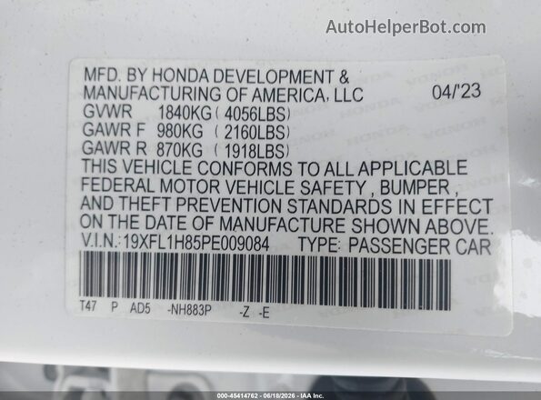 19XFL1H85PE009084 2023 HONDA CIVIC White Widok komory silnika