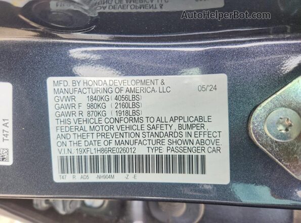 19XFL1H86RE026012 2024 HONDA CIVIC Синий 