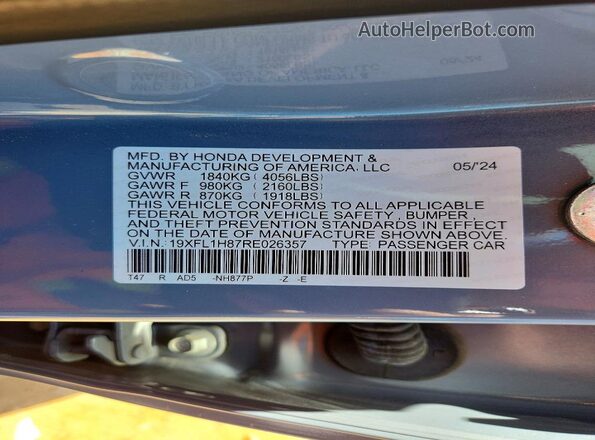 19XFL1H87RE026357 2024 HONDA CIVIC Синий Вид подкапотного пространства