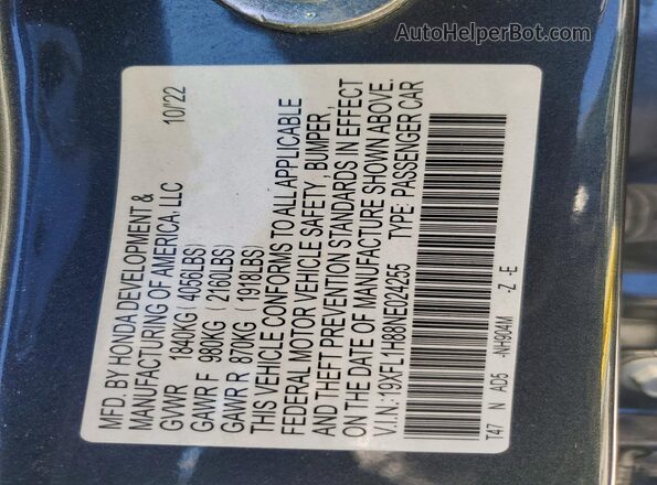 19XFL1H88NE024255 2022 HONDA CIVIC Charcoal 