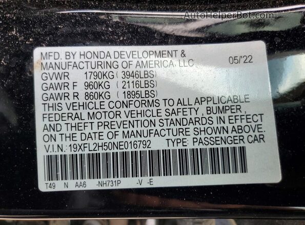 19XFL2H50NE016792 2022 HONDA CIVIC Черный Вид подкапотного пространства