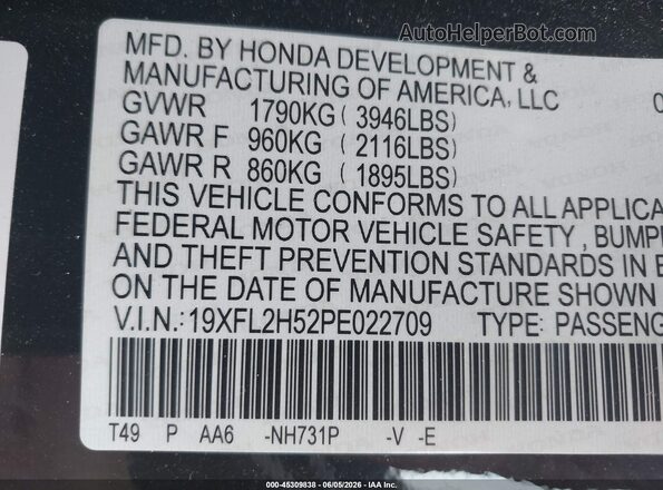 19XFL2H52PE022709 2023 HONDA CIVIC Black Engine compartment view