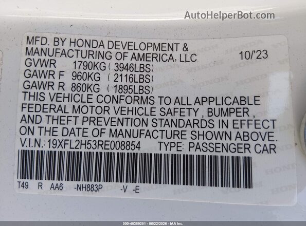19XFL2H53RE008854 2024 HONDA CIVIC White Вид підкапотного простору