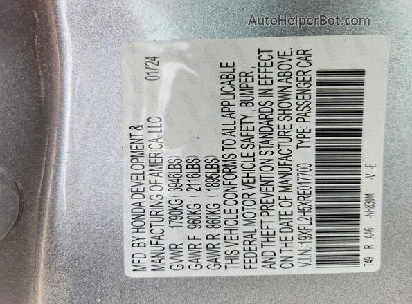 19XFL2H5XRE017700 2024 HONDA CIVIC Silver 