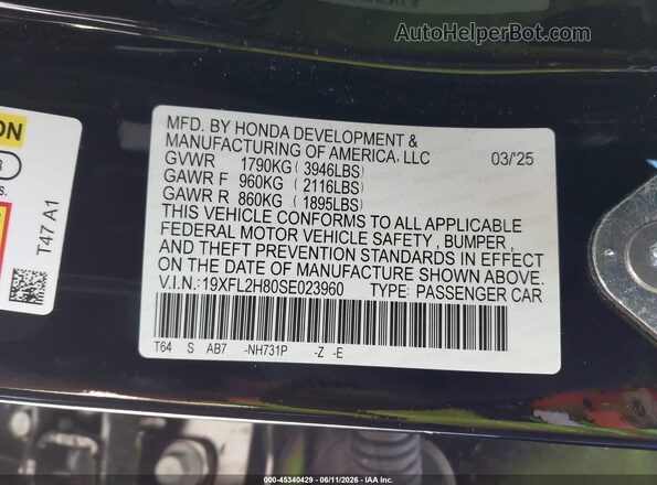 19XFL2H80SE023960 2025 HONDA CIVIC Black Widok komory silnika