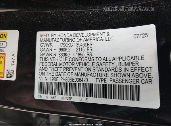 19XFL2H80SE036420 2025 HONDA CIVIC Black Շարժիչի բաժամունքի տեսք
