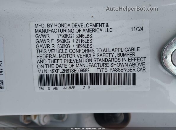 19XFL2H81SE009582 2025 HONDA CIVIC White Շարժիչի բաժամունքի տեսք