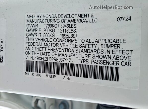19XFL2H82RE037417 2024 HONDA CIVIC White Widok komory silnika