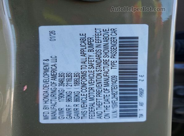 19XFL2H82TE014209 2026 HONDA CIVIC Tan Вид наклейки з VIN-кодом