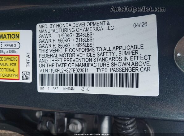 19XFL2H82TE023511 2026 HONDA CIVIC Gray Widok komory silnika