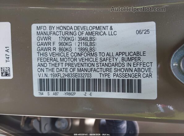 19XFL2H83SE032703 2025 HONDA CIVIC Желто-коричневый Вид подкапотного пространства