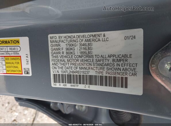 19XFL2H84RE018237 2024 HONDA CIVIC Синий Вид подкапотного пространства