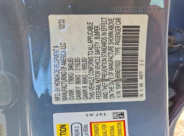 19XFL2H85NE010920 2022 HONDA CIVIC Blue Vista del compartimento del motor