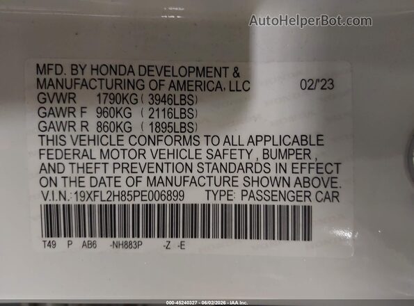 19XFL2H85PE006899 2023 HONDA CIVIC White Vista del compartimento del motor