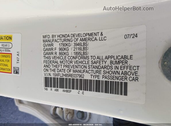 19XFL2H85RE037962 2024 HONDA CIVIC White Widok komory silnika