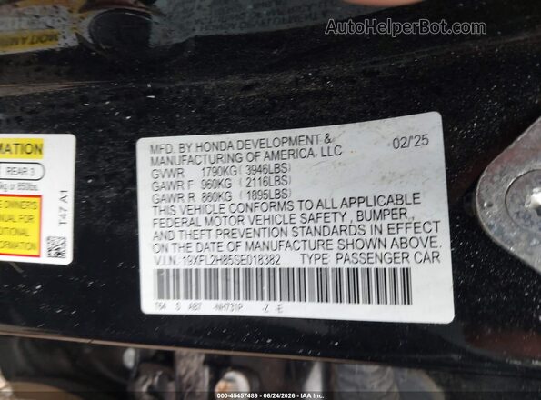 19XFL2H85SE018382 2025 HONDA CIVIC Черный Вид подкапотного пространства