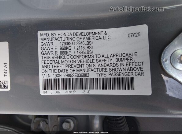 19XFL2H85SE036882 2025 HONDA CIVIC Gray Շարժիչի բաժամունքի տեսք