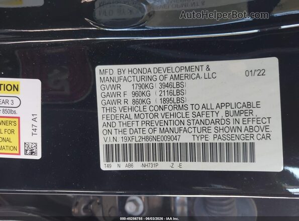 19XFL2H86NE009047 2022 HONDA CIVIC Black Vista del compartimento del motor
