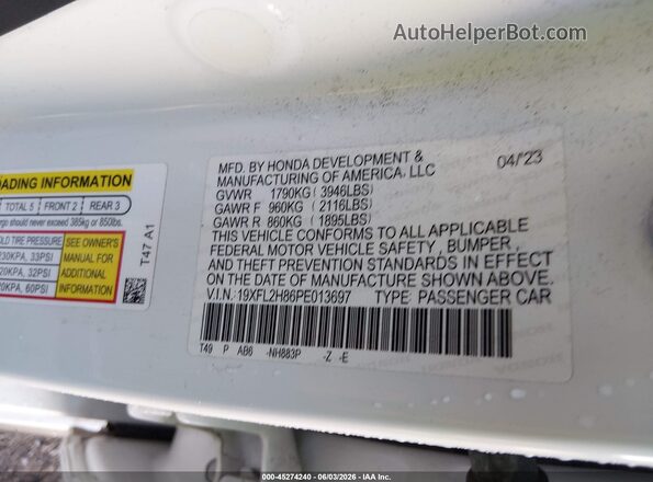 19XFL2H86PE013697 2023 HONDA CIVIC White Vista del compartimento del motor
