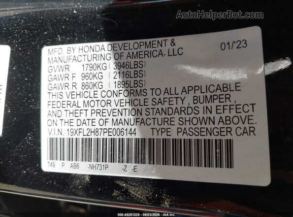 19XFL2H87PE006144 2023 HONDA CIVIC Black Շարժիչի բաժամունքի տեսք