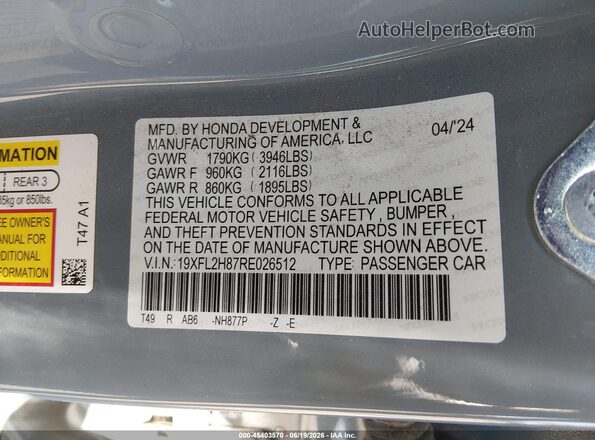 19XFL2H87RE026512 2024 HONDA CIVIC Gray Engine compartment view