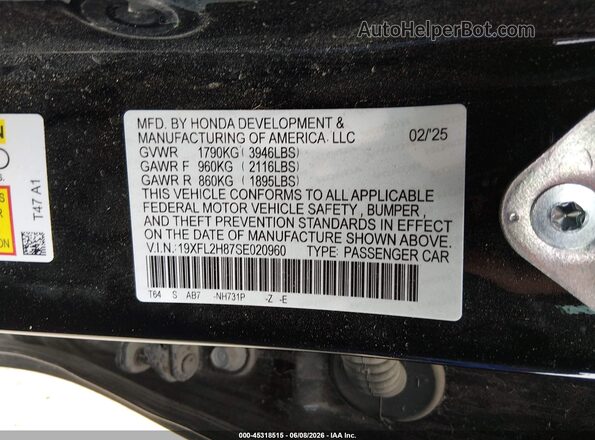 19XFL2H87SE020960 2025 HONDA CIVIC Black Вид підкапотного простору