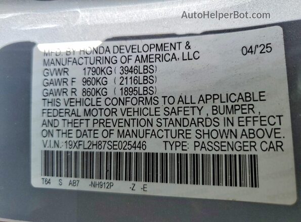 19XFL2H87SE025446 2025 HONDA CIVIC Gray VIN կոդի պիտակի տեսք