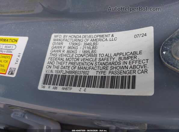 19XFL2H88RE037602 2024 HONDA CIVIC Blue Engine compartment view