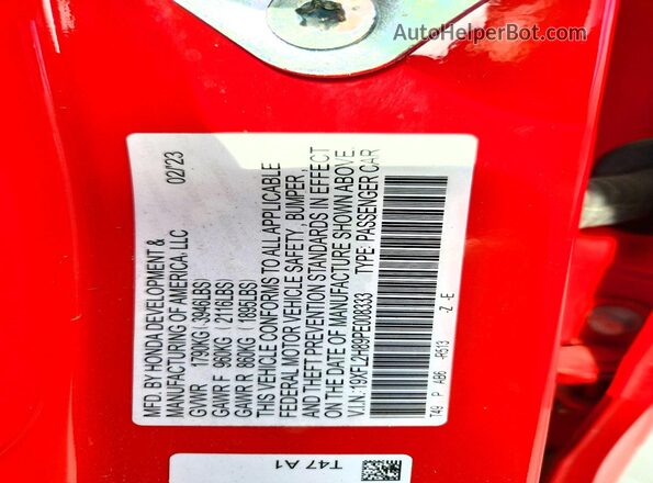 19XFL2H89PE008333 2023 HONDA CIVIC Красный Вид подкапотного пространства