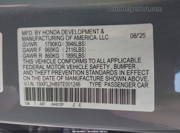 19XFL2H89TE001246 2026 HONDA CIVIC Silver Вид підкапотного простору