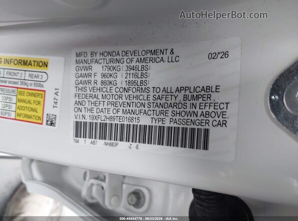 19XFL2H89TE016815 2026 HONDA CIVIC White Widok komory silnika