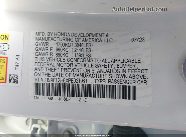 19XFL2H8XPE021981 2023 HONDA CIVIC White ძრავის განყოფილების ხედი
