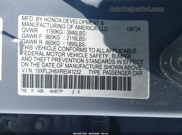 19XFL2H8XRE041232 2024 HONDA CIVIC Light Blue Вид підкапотного простору