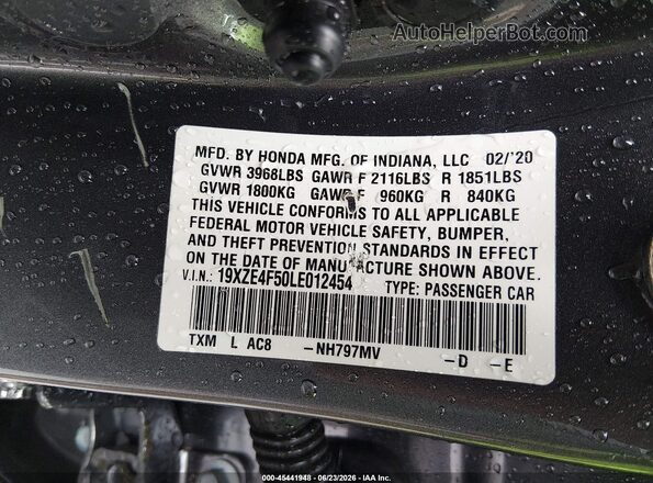 19XZE4F50LE012454 2020 HONDA INSIGHT Gray Vista del compartimento del motor