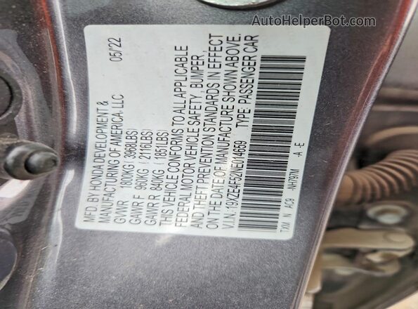 19XZE4F52NE014659 2022 HONDA INSIGHT Gray VIN կոդի պիտակի տեսք