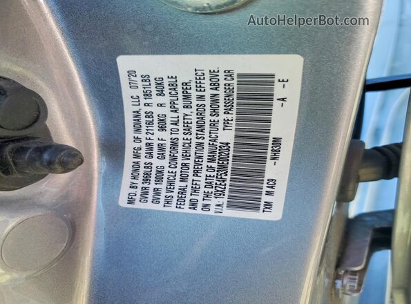 19XZE4F53ME002034 2021 HONDA INSIGHT Silver VIN կոդի պիտակի տեսք