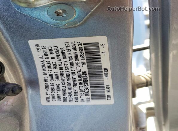 19XZE4F53ME008416 2021 HONDA INSIGHT Silver Vista de la etiqueta del VIN