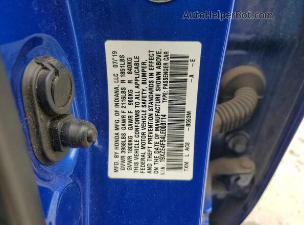 19XZE4F54LE000114 2020 HONDA INSIGHT Blue Շարժիչի բաժամունքի տեսք