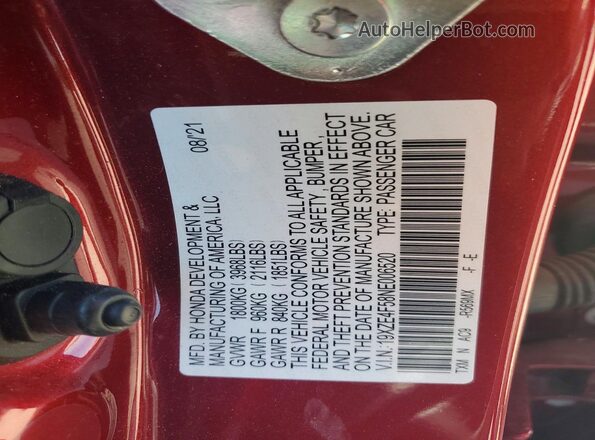 19XZE4F58NE006520 2022 HONDA INSIGHT Burgundy Engine compartment view
