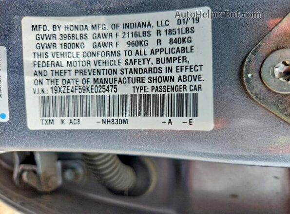 19XZE4F59KE025475 2019 HONDA INSIGHT Silver Widok komory silnika